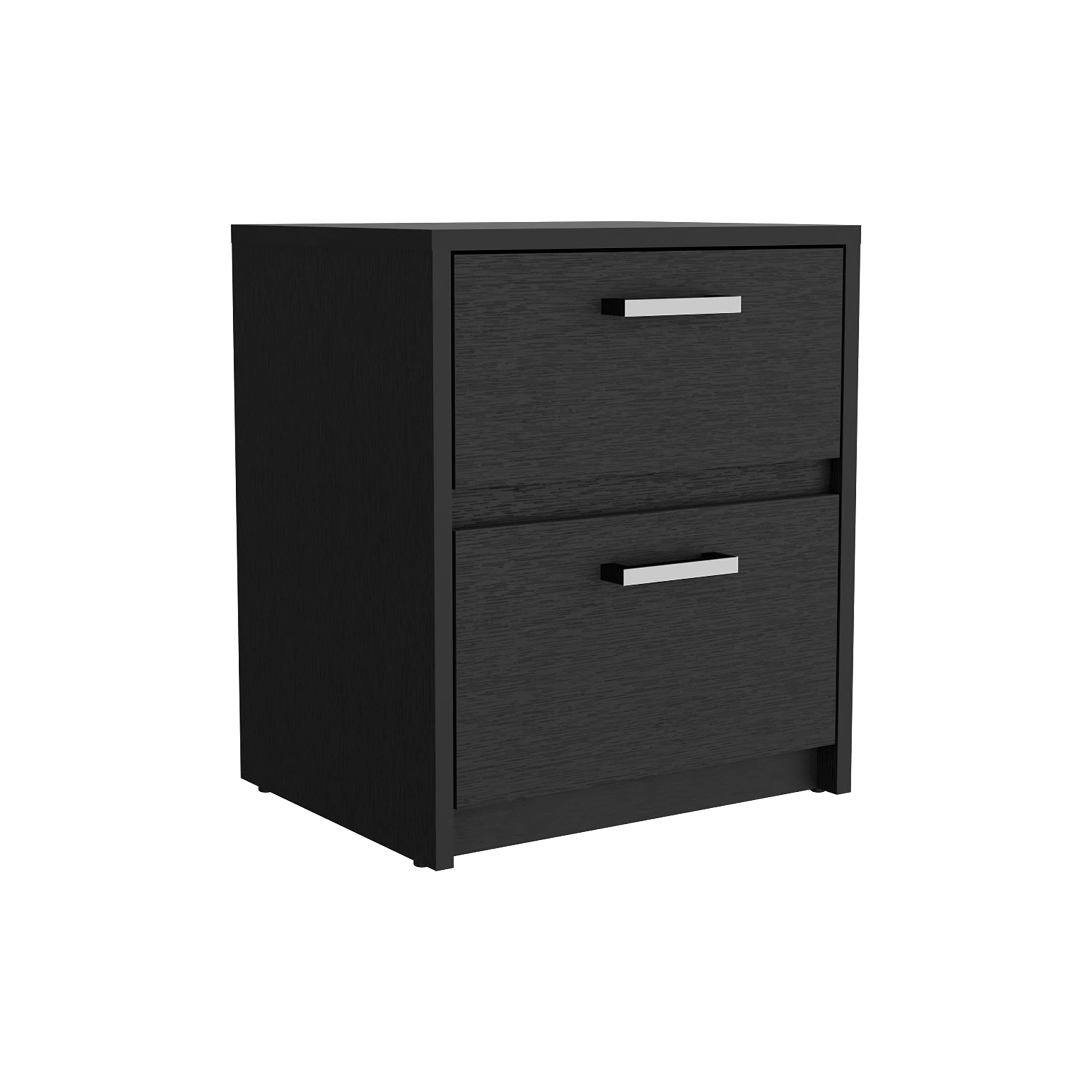 Nightstand 18&Quot; H, 2 Drawers With Metal Handles, Black